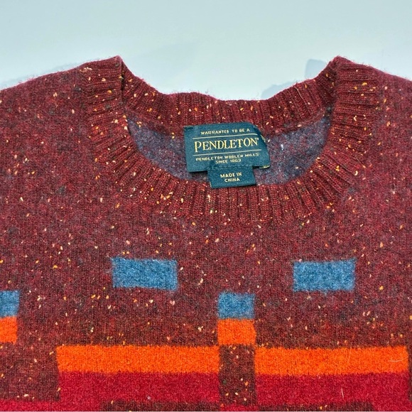 Pendleton Wool Adobe Bricks Crewneck Sweater Southwest Maroon Medium - Picture 3 of 5